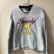 Looney Tunes Tweety Bird Sweater Womens S Baby Blue Fleece Embroider Logo