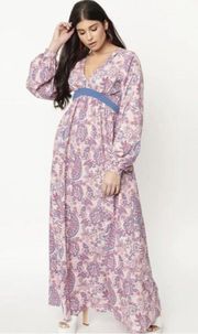 NWT  70’s Pink Paisley Print Buttercup Maxi Dress SMALL