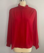 Vintage  High Neck Hidden Placket Long Sleeve Blouse- Size 18