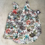 NWT lightweight tropical top w/ back cross strap details / fabric lower in back