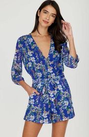 Yumi Kim Liz Blue White Floral 3/4 Sleeve Romper Size M