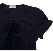 $850 Brunello Cucinelli XS Stones Navy Top Stretch Knit Tee Shirt Blue Jersey