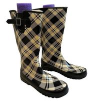 Sperry Plaid Tall Waterproof Rubber Boots, Sz 10