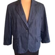 Norton McNaughton Navy Blazer Vertical Pinstriped 3/4 Sleeve One Button Stretch