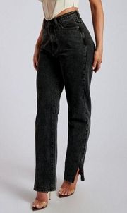 Meshki Pia Split Side Straight Leg Jeans Washed Black