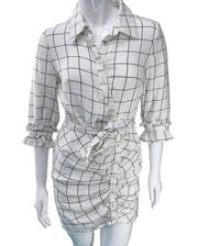 Style Stalker Womens Size S Rachel Shirt Dress Ruffle Ruched Window Pane Fitted