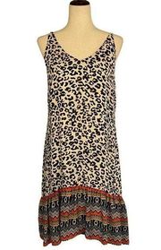 Cabi Slip Dress Safari Leopard Animal Print Drop Waist Ruffle Flowy Women's S