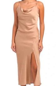 Paper Heart Nude Tan Slip Dress Slit Silk Size Small Wedding Guest Dress Summer