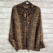 11 Honore Leopard Print Tie Neck Blouse Size 24