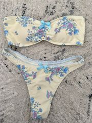 Strapless Blue Floral Ruched Bikini