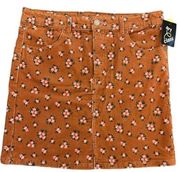 New Art Class Juniors Skirt Size 18 XXL Corduroy Brown Floral Pink Green Cotton