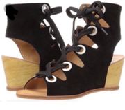 'Lei' Black Suede Wedge Grommet Sandal