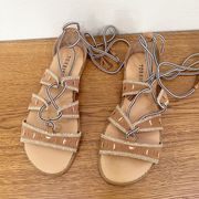 Torrid lace up brown embroidered sandals size 7.5