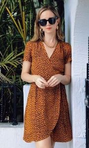 NWT J. Crew Drapey Twill Wrap Dress Leopard Print Mustard Shortsleeve Size 12