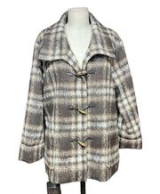 Pendleton Brown Plaid Toggle Duffle Wool Mohair Coat Jacket Petites Size Large