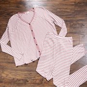 Madewell • Waffle Knit Pajama set top pants Lorain Stripe pink cream knit pjs