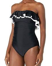 Tommy Hilfiger Women's one piece swimsuit Black & White Ruffle Size 12 NWT