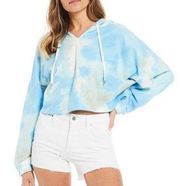 Frayed Jeans Amber Crop Hoodie  Blue Elixir Mist Air Tie Dye Women’s Size Large