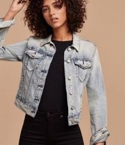 Talula Aritzia Light Wash Denim Women XSmall Cropped Button Up Jean Jacket