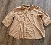 Ashley Stewart Shirt Women Plus Size 26 Tan 
Button Down Pockets 3/4 Sleeve