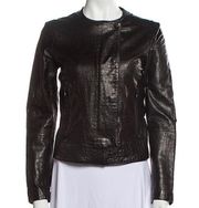 J Brand Croc Embossed Lamb Leather Moto Jacket Black Small