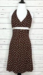 Brown & Cream Polka Dot Pinup Party Dress Size Medium 9/10