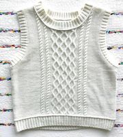 White Cable Knit Sweater Vest with Crew Neck