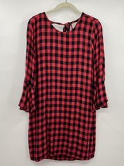 Cloth and Stone Checkered Mini Dress Long Sleeve Tie Back Women Size Small
