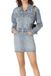 Ksubi Underrated Domino Denim Mini Jean Dress Long Sleeve Zip Up Light Wash sz L