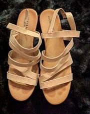 Lucky brand leather platform stacked heel sandal, shoe size 11 ￼