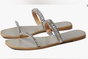 Women’s Badgley Mischka Women's Thina Flat Sandal sz 5 Silver Rhinestone Slide