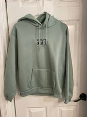 Chinese Japanese Character Green Hoodie Pullover