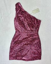 NWT Womens  Linda One-Shoulder Mini Dress in Pink Animal Print size Small