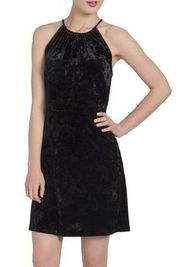 New  Crushed Velvet Tassel Tie Waist Dress Sleeveless Mini Black