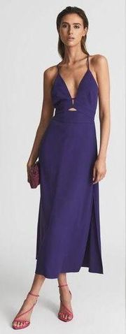 Reiss Ellis Cut-Out Midi Dress Purple High Slit Size 4 New With Tags MSRP $320