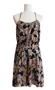 Collective Concepts Dress Pink Black Gold Floral Halter Sash Tie Waist Medium