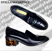 Stella McCartney Women's Black Patent Tortoise Chunky Heel Pump Loafer Size 38