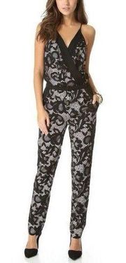 Diane Von Furstenberg Shany Abstract Floral Lace Jumpsuit in Black Nougat Size 4