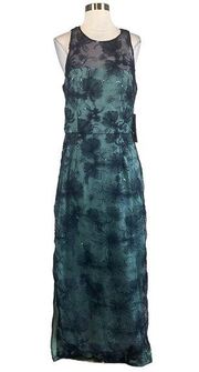 JS Collections Women's Formal Dress Size 12 Blue Sequined Floral Lace Long Gown