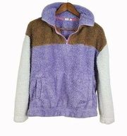 Gap Womens Jacket Size XS Purple Brown Fleece Colorblock Quarter Zip Pullover