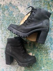 Timberland Allington Heights black leather combat booties, size 7.5M