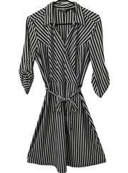 Mlle Gabrielle Dress Large Black White Striped Fit N Flare Polyester Roll Tab