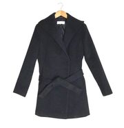 Gray Shawl Collar Button Wrap Belted Wool Coat