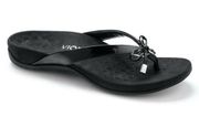 Vionic Bella Sandal Flip Flop Microfiber Insole Bow Black Leather Sz 10