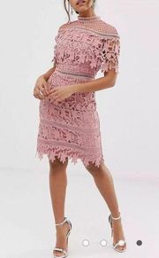 Chi Chi London Pink Crochet Laced Cape Lined Pink Dress Size 10