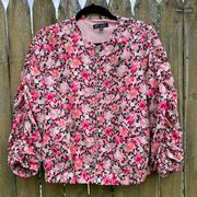 Zara Trf Collection Floral Ruched Bomber Jacket Sz M