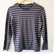 J. Mclaughlin Striped Knit Sweater Navy Blue Cotton Modal Coastal Size Medium