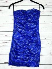 Vintage Jessica McClintock Royal Blue & Silver Strapless Prom Party Dress Size 6