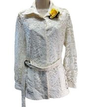 ALEXIS long sleeve cream mesh floral lace button down shirt jacket