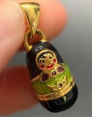 Vintage Joan Rivers Gold Tone Black Enamel Nesting Doll Faberge Insp Egg Pendant